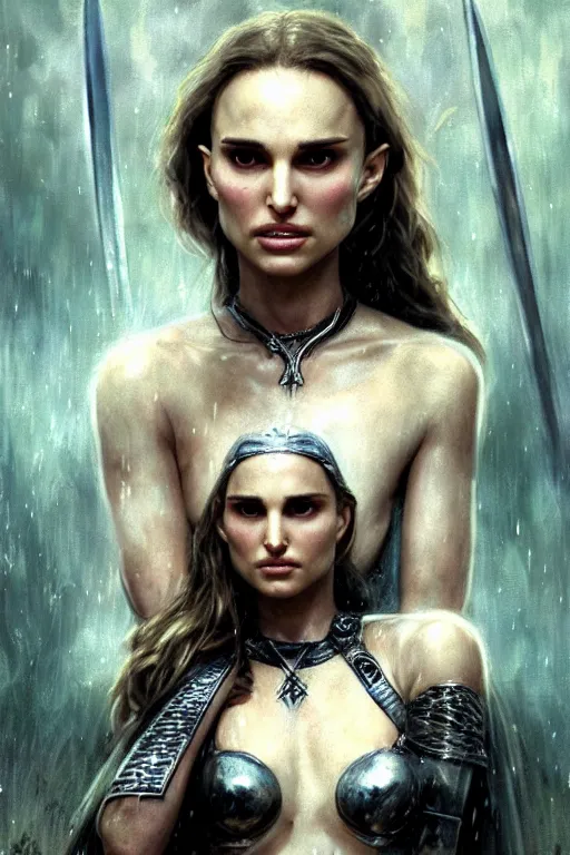 Image similar to natalie portman, legendary warrior, heroic, lord of the rings, tattoos, decorative ornaments, battle armor, by carl spitzweg, ismail inceoglu, vdragan bibin, hans thoma, greg rutkowski, alexandros pyromallis, perfect face, fine details, realistic shading photorealism