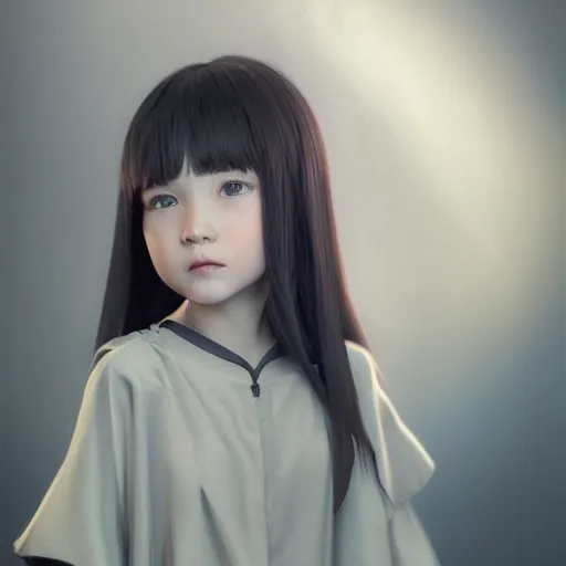 Image similar to Clothed.realistic style at CGSociety by WLOP,ilya kuvshinov,krenz cushart,Greg Rutkowski,trending on artstation.Zbrush sculpt colored,Octane render in Maya,Houdini VFX.Realistic fantasy cute young girl who is dark disciple,expressing joy,wearing mystic robe,silky hair, deep eyes.Oil painting.Cinematic dramatic atmosphere,sharp focus,soft volumetric studio lighting.