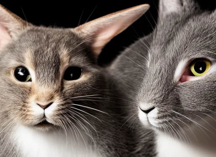 Image similar to photo still of rabbit and cat hybrid, 8 k, studio lighting bright ambient lighting key light, 8 5 mm f 1. 8