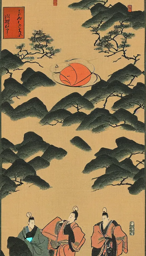 Prompt: classical japanese painting of planet earth., styled like the World tarot card,