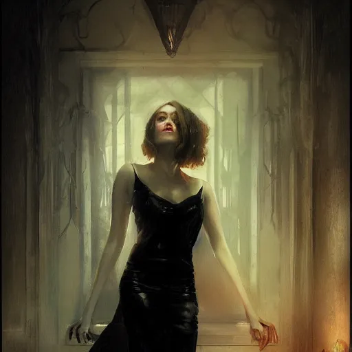 Prompt: femme fatale, beautiful young woman, 1 9 2 0 s, high detail, dramatic light, digital art, dark, painted by seb mckinnon and greg rutkowski, trending on artstation