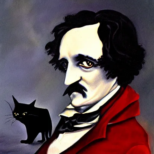 Image similar to a painting of edgar allan poe\'s black cat