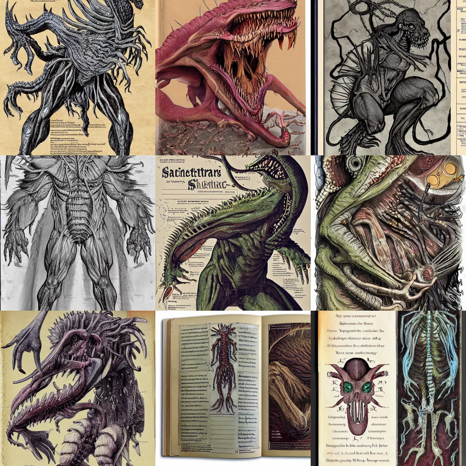 Prompt: scientific journal of new species'anatomy, fantasy, field notes about monsters