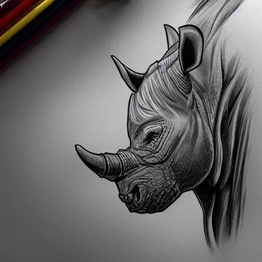 Prompt: side profile of rainbow rhino drawn by artgerm