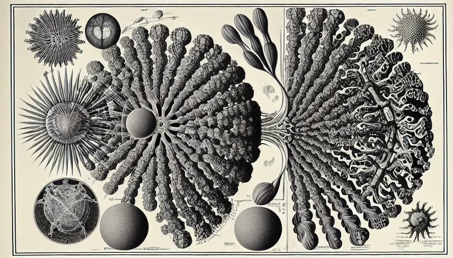 Prompt: the two complementary forces that make up all aspects and phenomena of life, by Ernst Haeckel