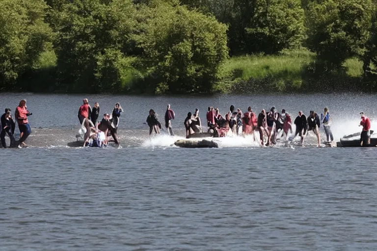 Image similar to Group of teenagers push rolls roys into lake