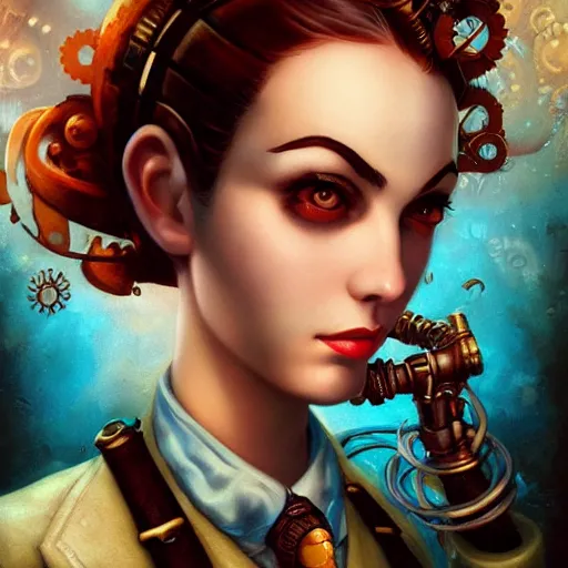 Image similar to lofi underwater bioshock steampunk portrait, Pixar style, by Tristan Eaton Stanley Artgerm and Tom Bagshaw.