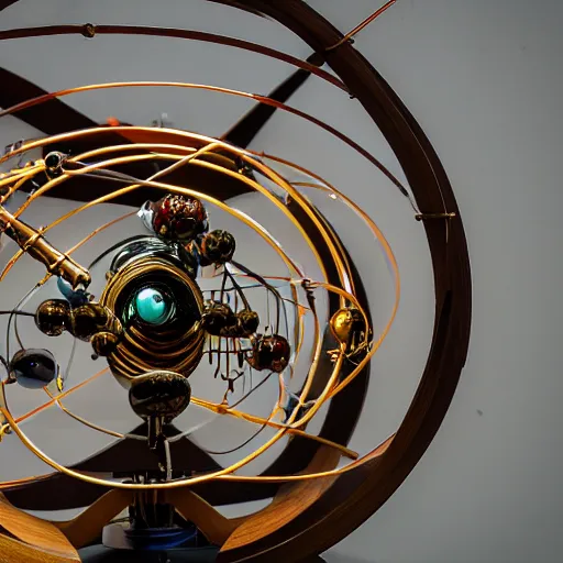 Image similar to a kinetic sculpture of this solar system, sun, orrery, canon 5 d 5 0 mm lens, papier - mache, studio, circa 2 0 2 5