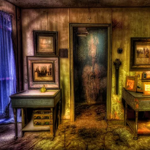 Image similar to Creepy Dimly Lit Run Down Wax Museum Gallery Display HDR