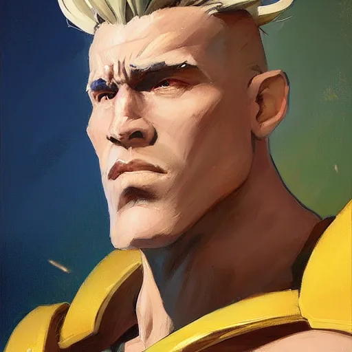 Image similar to greg manchess portrait painting of partially armored guile from street fighter as overwatch character, medium shot, asymmetrical, profile picture, organic painting, sunny day, matte painting, bold shapes, hard edges, street art, trending on artstation, by huang guangjian and gil elvgren and ross tran