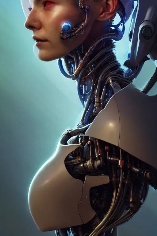 Prompt: an image of a beautiful young 28th century super cool post-human female, barely human and largely biomechanical machine, hyper-realistic cyberpunk style, Peter Mohrbacher Takayuki Takeya moody, face by Yanjun Cheng, Irakli Nadar, dramatic cinematic lighting rendered by octane, 8k, detailed, intricate, clean and textures, trending on artstation, deviantart google images, pinterest