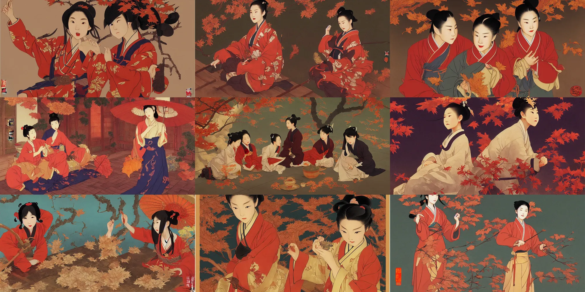 Prompt: ming dynasty, autumn, in the style of studio ghibli, j. c. leyendecker, greg rutkowski, artem
