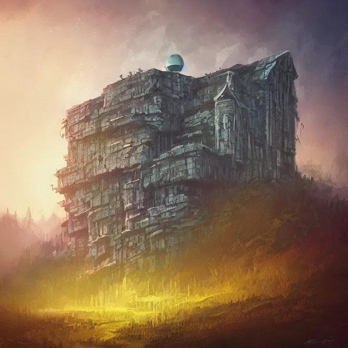 Prompt: a building in a landscape, by anato finnstark