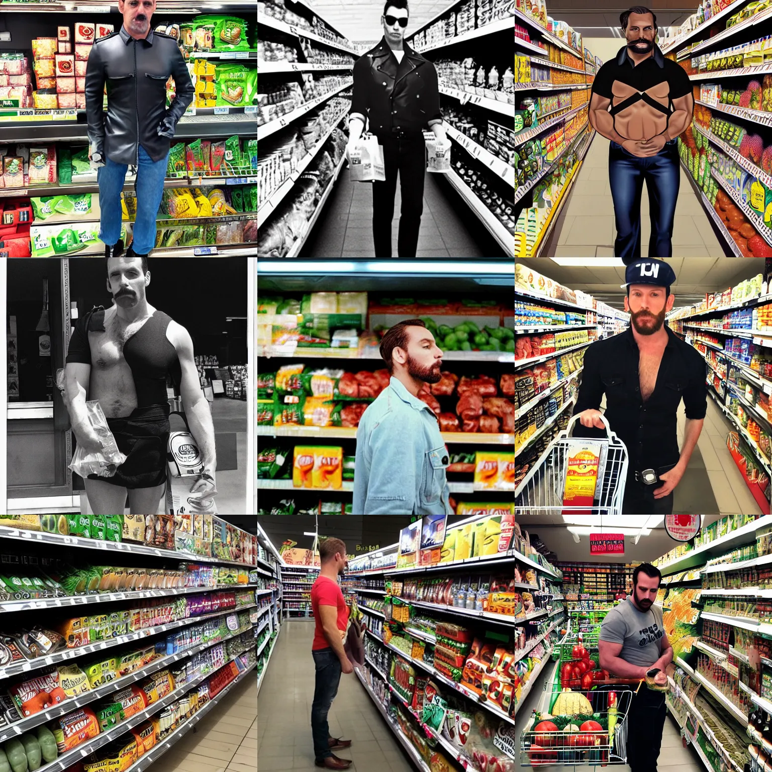 Prompt: shopping groceries, tom of finland