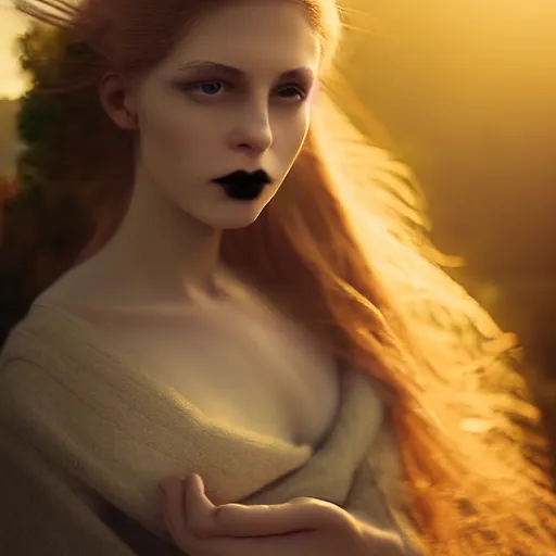 Image similar to photographic portrait of a stunningly beautiful elegant gothic female in soft dreamy light at sunset, god rays, contemporary fashion shoot, by edward robert hughes, annie leibovitz and steve mccurry, david lazar, jimmy nelsson, breathtaking, 8 k resolution, extremely detailed, beautiful, establishing shot, artistic, hyperrealistic, beautiful face, octane render