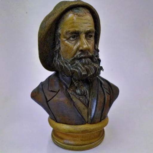 Prompt: closeup bust of a new england fisherman, bossons vintage chalkware,