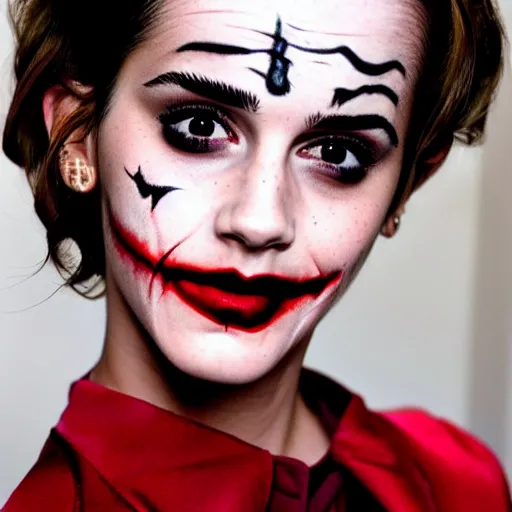 Prompt: emma watson with joker makeup, pin - up