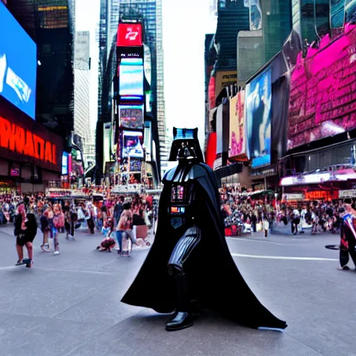 Image similar to Darth Vader on a skateboard in time Square