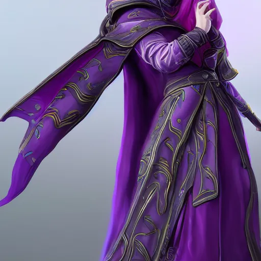 Image similar to female warlock long hood cloak purple, fighting monster with magic, 8 k, trending on artstation by tooth wu