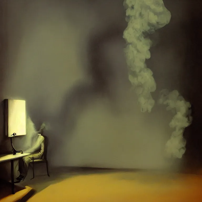 Image similar to man made out of smoke, ghost, , painted by Edward Hopper, painted by James Gilleard, airbrush