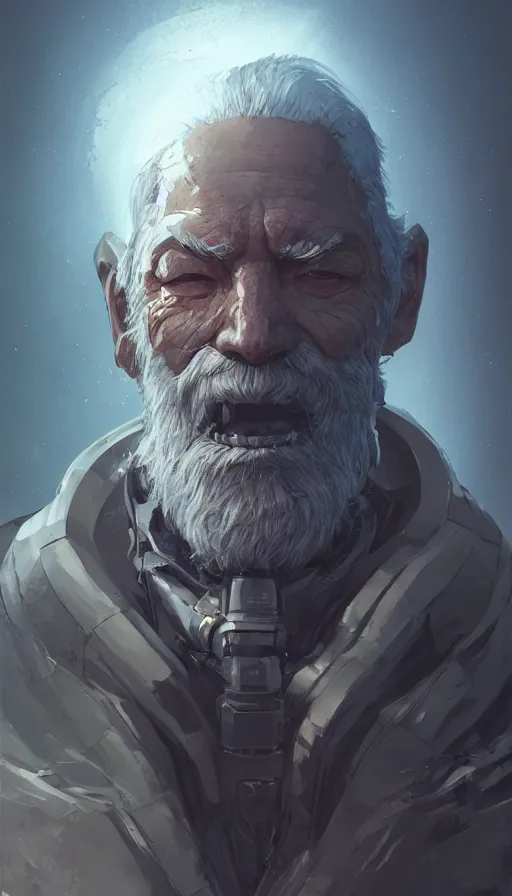 Prompt: masterpiece ultra realistic illustration of an old man cyborg, dramatic, cinematic, ambient, unreal engine 5, cyberpunk, sci-fi fantasy. in the style of wlop, rossdraws, artstation trending.
