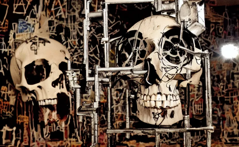 Image similar to photograph of a skull machine built by basquiat perfect composition masterpiece dramatic lighting