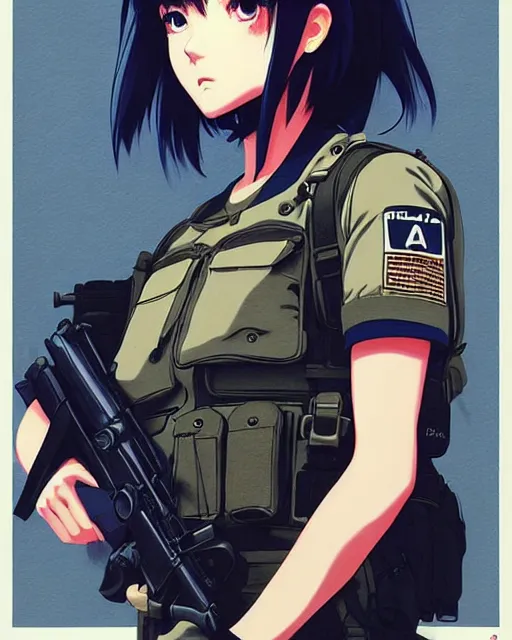 Image similar to girl wearing tactical gear | | very very anime!!!, fine - face, audrey plaza, realistic shaded perfect face, fine details. anime. realistic shaded lighting poster by ilya kuvshinov katsuhiro otomo ghost - in - the - shell, magali villeneuve, artgerm, jeremy lipkin and michael garmash and rob rey