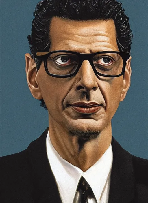 Image similar to portrait of Jeff Goldblum in The Fly (1986), highly detailed, centered, solid color background, digital painting, artstation, concept art, smooth, sharp focus, illustration, Basil Gogos, Joseph Christian Leyendecker, Les Edwards, Ed Repka, WLOP, Artgerm