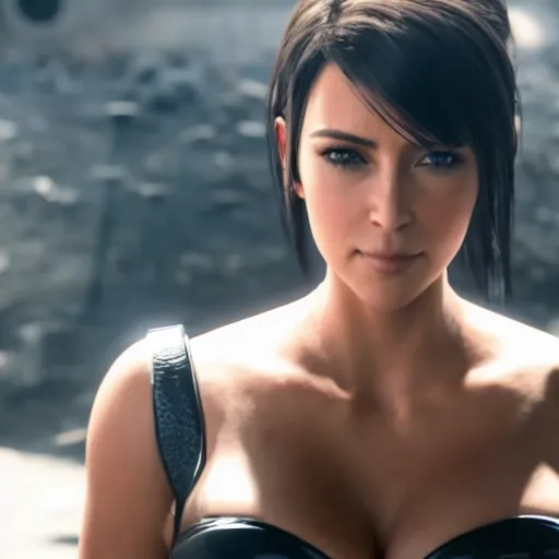 Image similar to kim kardshian playing tifa lockhart in the final fantasy movie trailer, cinematic still, 8 k hdr film