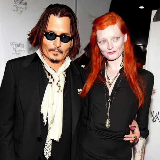 Image similar to johnny depp with his new girlfriend with ginger hair.