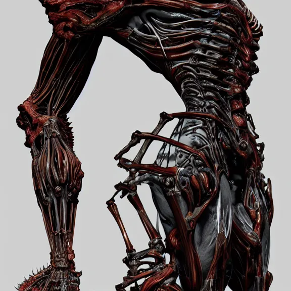 Image similar to highly detailed full body picture of a biomechanical statue, grotesque, bizarr, fleshy, character art, studio lightning, dark colors, intricate, masterpiece, photorealistic, hiperrealistic, sharp focus, high contrast, Artstation HQ, DeviantArt trending, 4k UHD, Unreal Engine 5