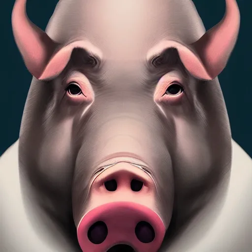 Prompt: portrait of pig nose Vladimir Putin with a pig nose, pig nose, pig nose, looking at camera, intricate, extremely detailed, digital painting, artstation, concept art, smooth, sharp focus, illustration, intimidating lighting, incredible art