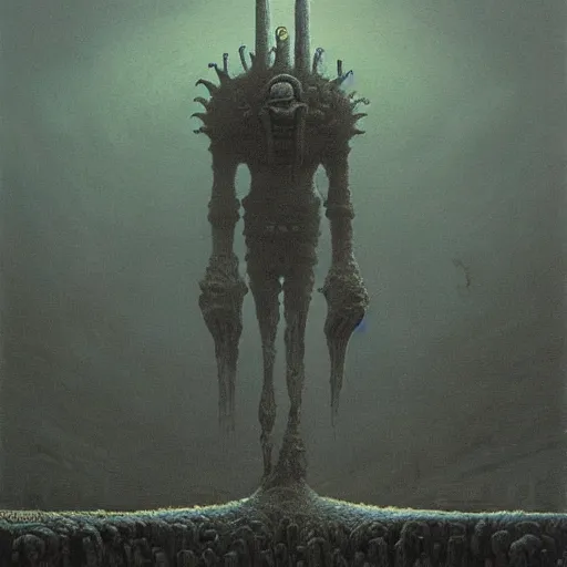 Image similar to squidward boss in style of shadow of the colossus by zdzisław beksiński