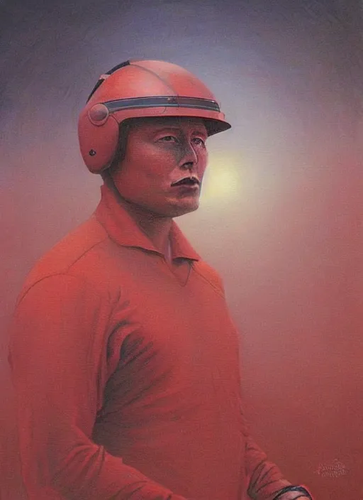 Image similar to A painting of Elon Musk in style of Beksinski. Very detailed