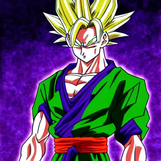 Prompt: fusion of gohan and trunks, digital art, high quality anime artstyle, intricate