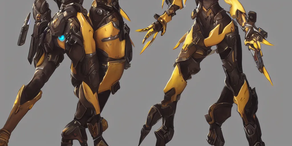 Image similar to a hyper realistic image of a female warrior wearing overwatch armor, tracer, mercy from overwatch, concept art, concept armor, artstation