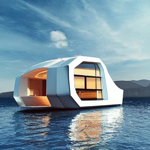 Prompt: “ futuristic house boat by simon stalhagen ”
