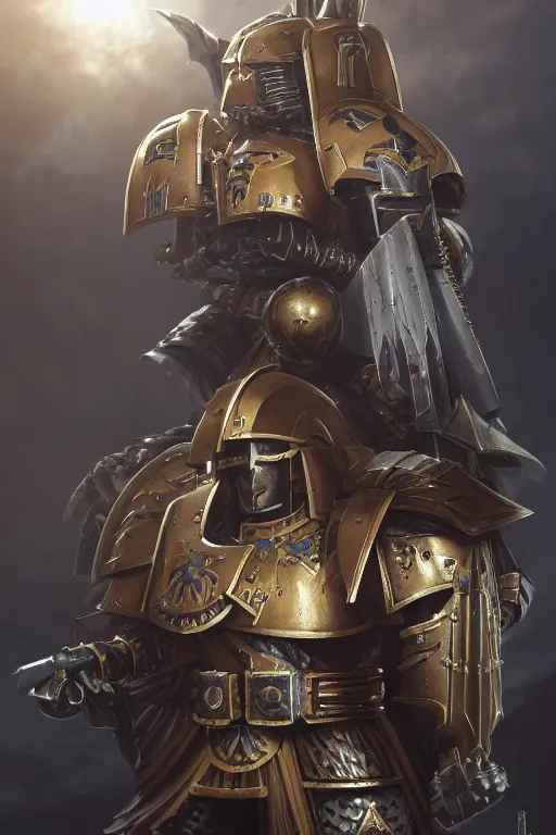 Image similar to armor portrait heros warhammer 4 0 k horus heresy fanart - the primarchs emperor by johannes helgeson animated with vfx concept artist & illustrator global illumination ray tracing hdr fanart arstation zbrush central hardmesh 8 k octane renderer comics stylized