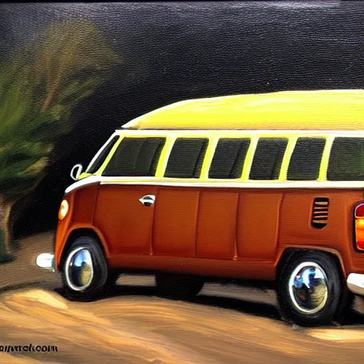 Image similar to a oil painting of a vw bus