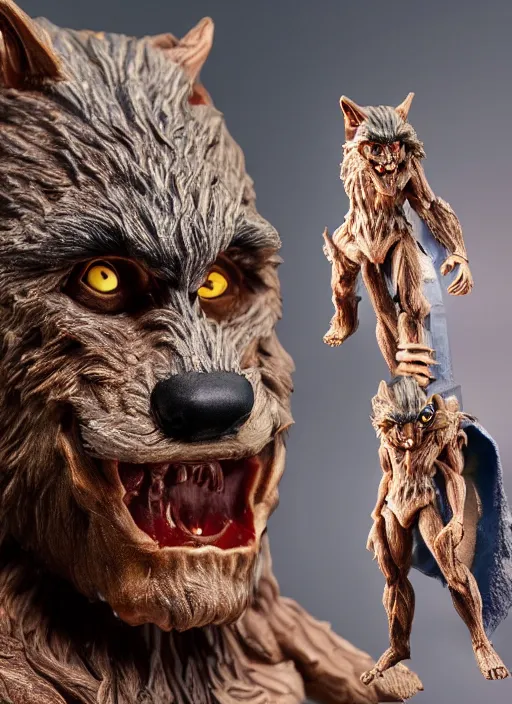 Prompt: teenage werewolf, action figure of teenage werewolf figurine, realistic face, detailed product photo