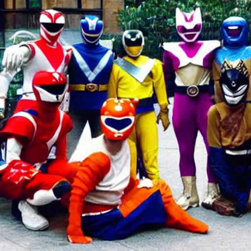 Image similar to homeless power rangers, candid photo