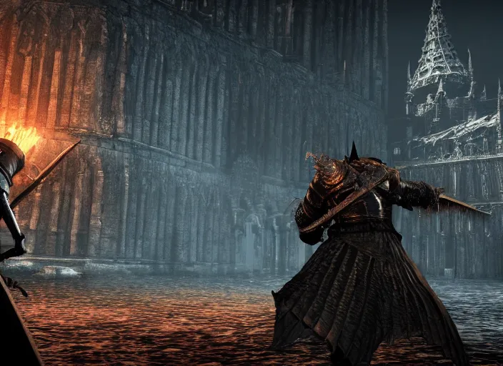 Image similar to Dark Souls game screens, under water, The Grand Palace of Anor londo under water. PlayStation 4