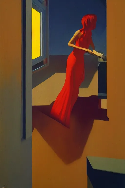 Image similar to woman put the television through her head Edward Hopper and James Gilleard, Zdzislaw Beksisnski, higly detailed