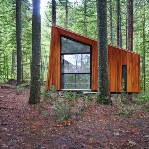 Prompt: a modern cabin in a forest