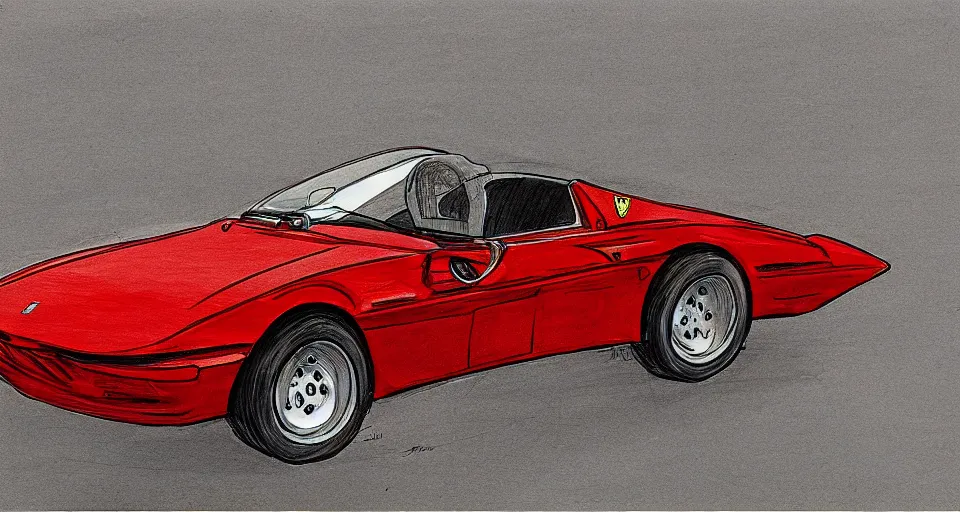 Prompt: An automotive sketch by Bertone, Marker sketch, ferrari style, automotive design