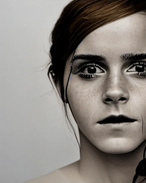 Image similar to emma watson portrait, soft diffused light, bjork aesthetic, translucent, by rineke dijkstra, intricate details, highly detailed, masterpiece,