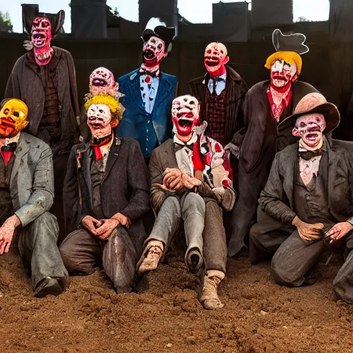 Prompt: dirt - covered night clowns