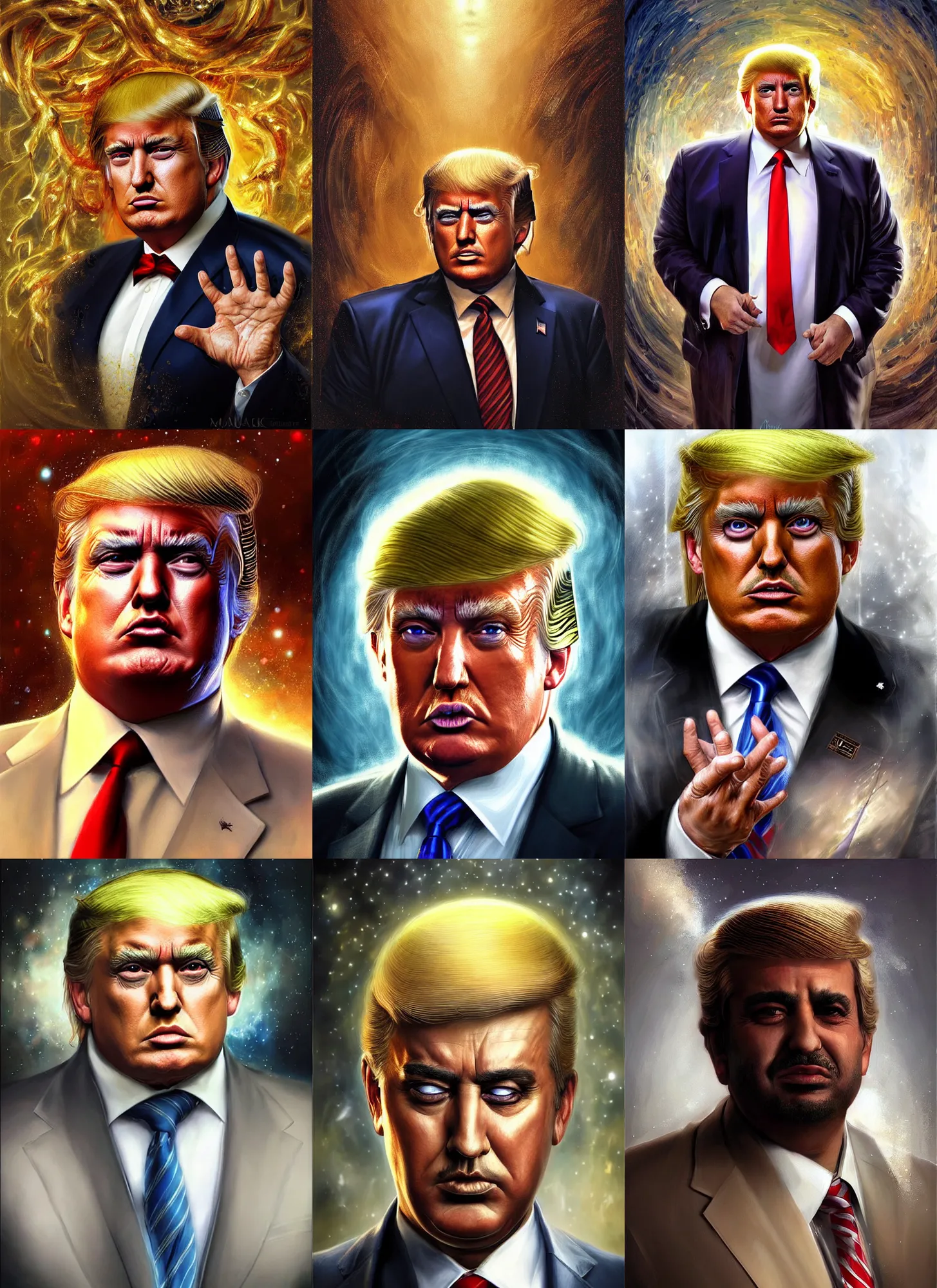 Prompt: portrait of a middle eastern man that looks exactly like donald trump, cosmic horror painting, elegant intricate digital painting artstation concept art by mark brooks and brad kunkle detailed