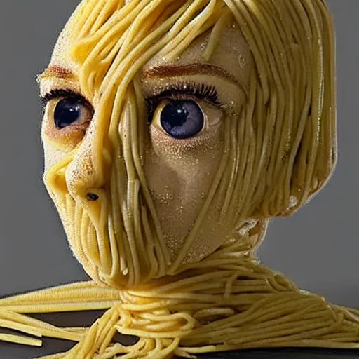 Prompt: A girl made of pasta, realistic, detailed, nightmare fuel, cursed