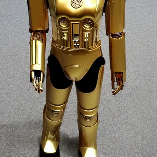 Image similar to c - 3 p 0 turned into a human, no longer a robot, has human skin, full body